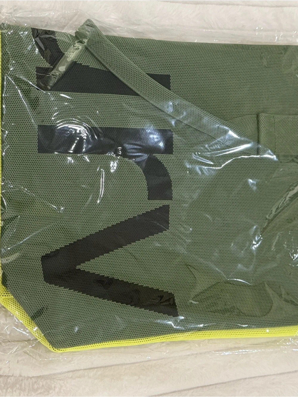Olive Green Canvas Tote with Neon Trim